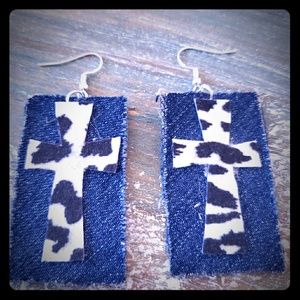 Denim Cross Earrings